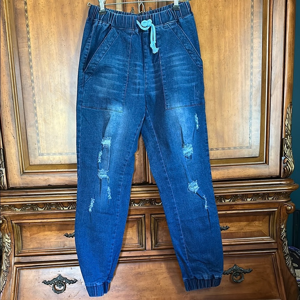 Stylish Distressed Denim Joggers